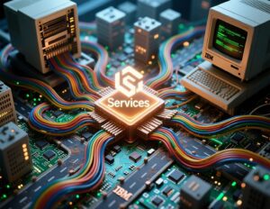 Cableado de mainframe que se convierte en una ciudad integradora de servicios