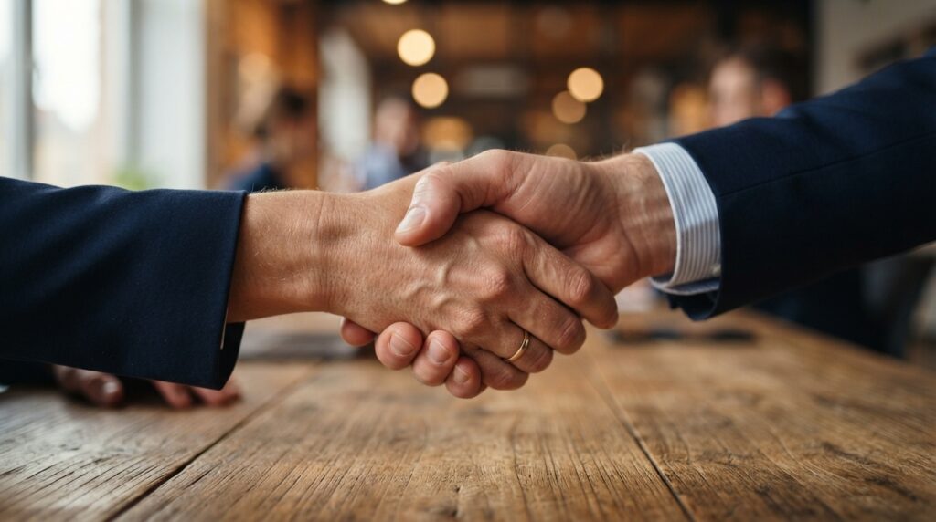 Detalle en primer plano de dos personas dándose la mano