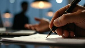 Mano tomando notas detalladas durante una sesión de comentarios constructivos