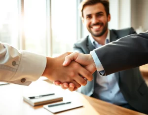 Persona sonriente y segura, fondo azul, texto sobre confianza y primera impresión.