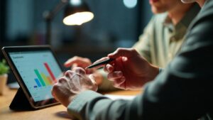 Primer plano de un directivo brindando apoyo individual a un empleado joven
