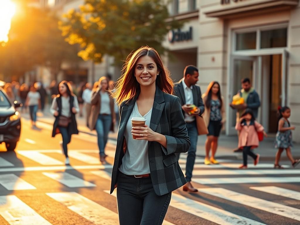 amanecer en la ciudad personas diversas rutina energia y calidez