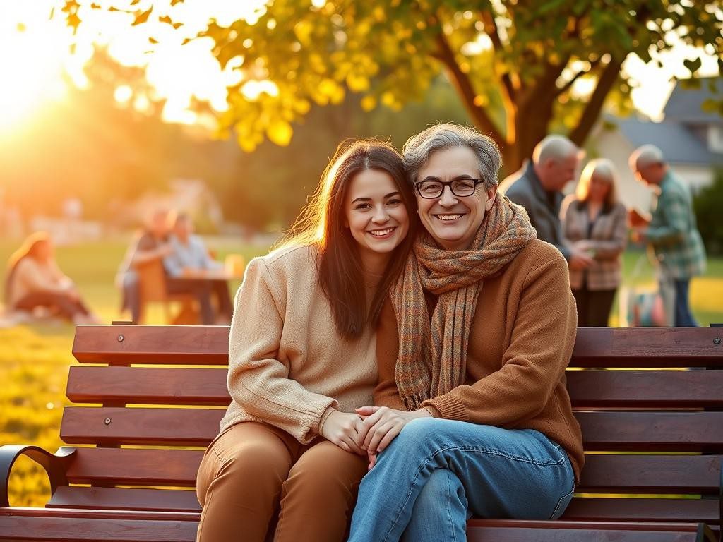 amigos en parque al atardecer compartiendo risas apoyo y calidez