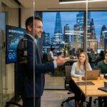 asesor instruye a profesionales en oficina corporativa
