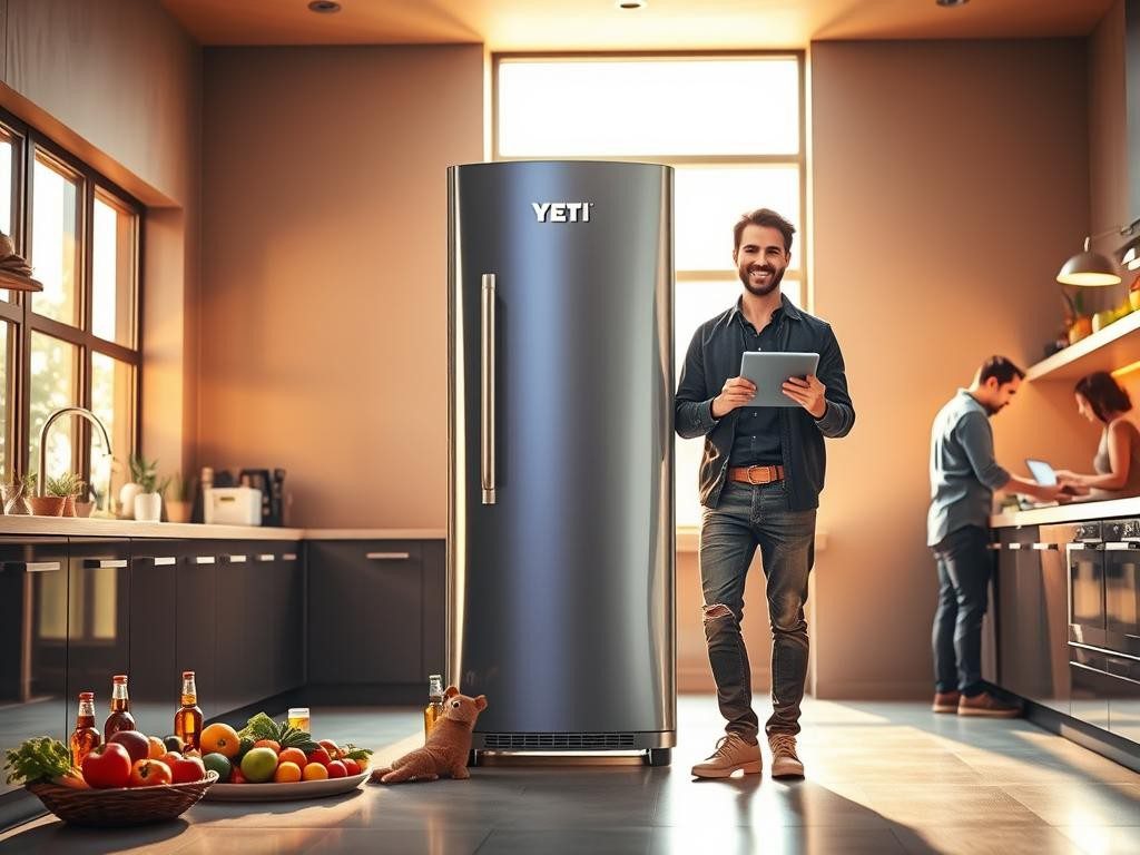 cocina moderna con fridge yeti emprendedor alimentos vibrantes y exito