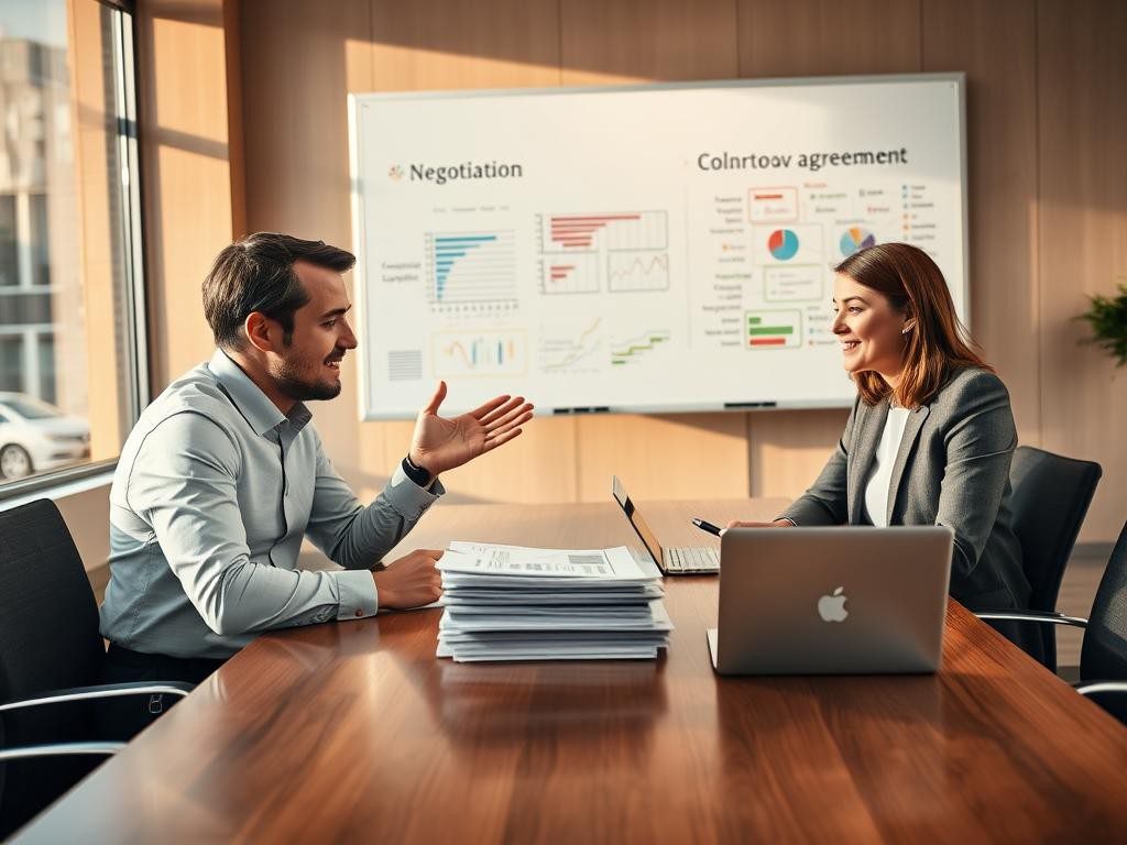 dos profesionales en una sala moderna discuten con confianza y colaboracion