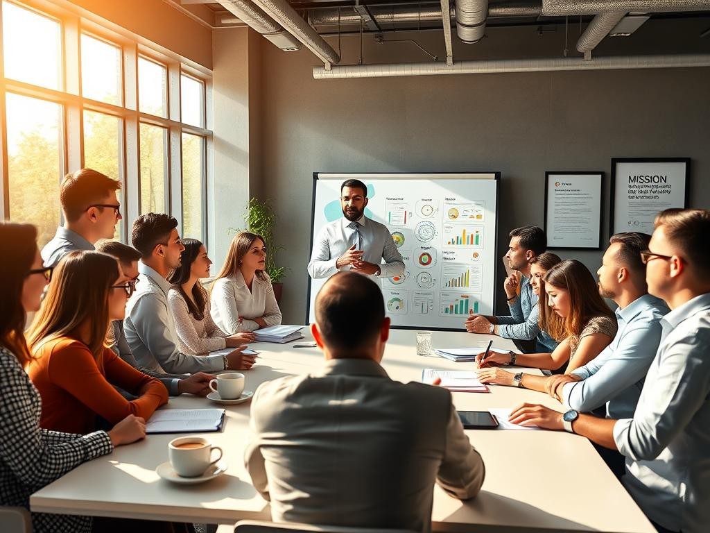equipo diverso en oficina luminosa colaborando con entusiasmo y enfoque
