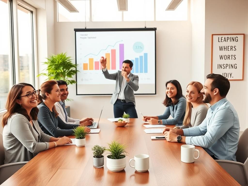 equipo diverso en oficina luminosa colaborando con entusiasmo y motivacion