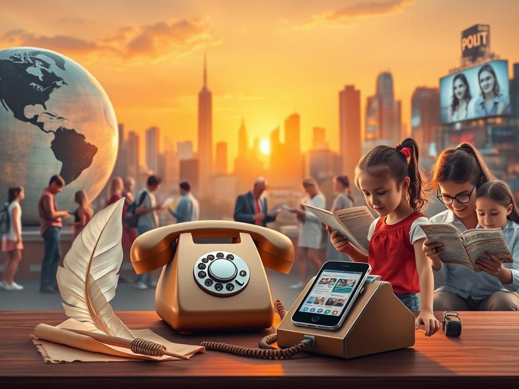 escena vibrante que muestra la evolucion de la comunicacion en un mundo dinamico