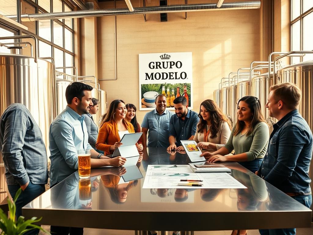 grupo modelo en una cerveceria moderna luz calida equipo innovador y dedicado