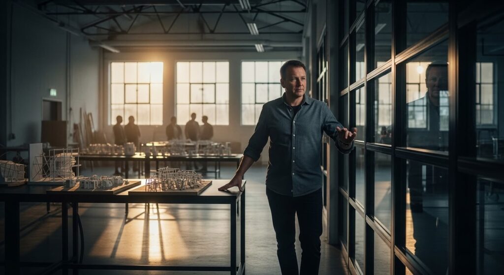 guia reflexivo analizando modelos en estudio industrial al amanecer