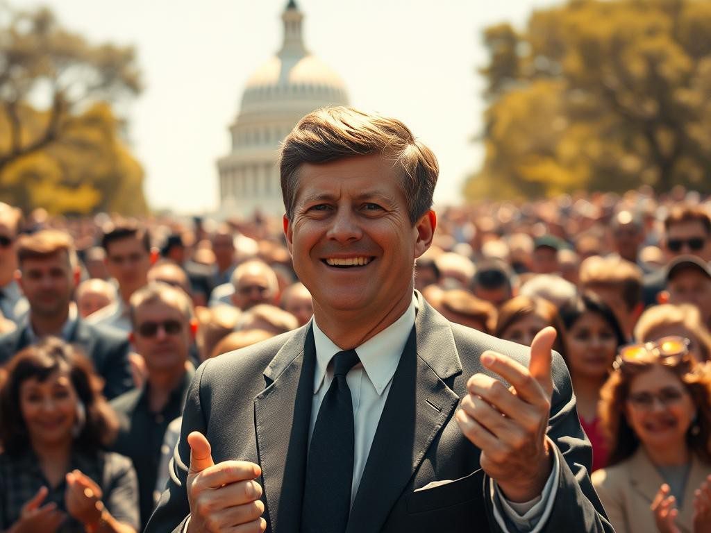 john f kennedy sonrie confiado en un dia soleado frente al capitol
