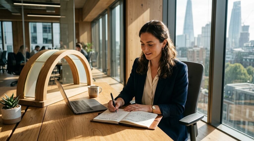 joven escribiendo ideas en su libreta de trabajo