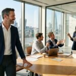 lider atento escucha a sus colaboradores en reunion corporativa