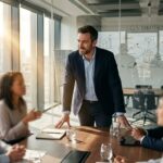 lider corporativo escucha atentamente a su equipo en reunion