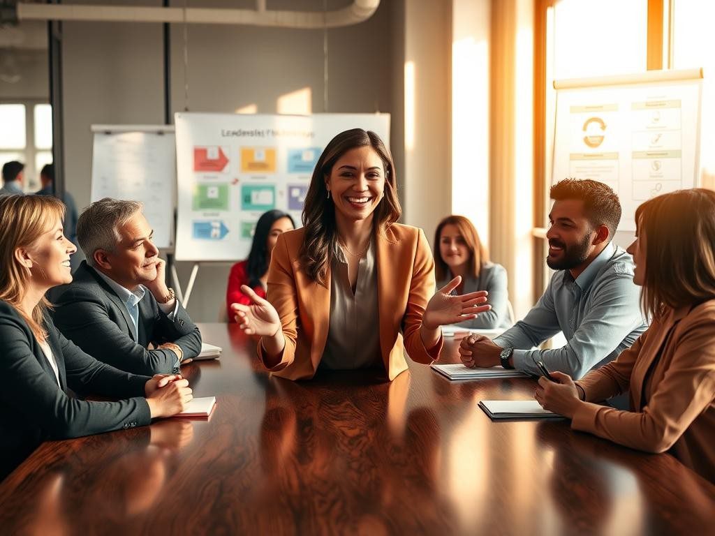 lideres diversos en mesa moderna luz natural expresion de confianza y atencion