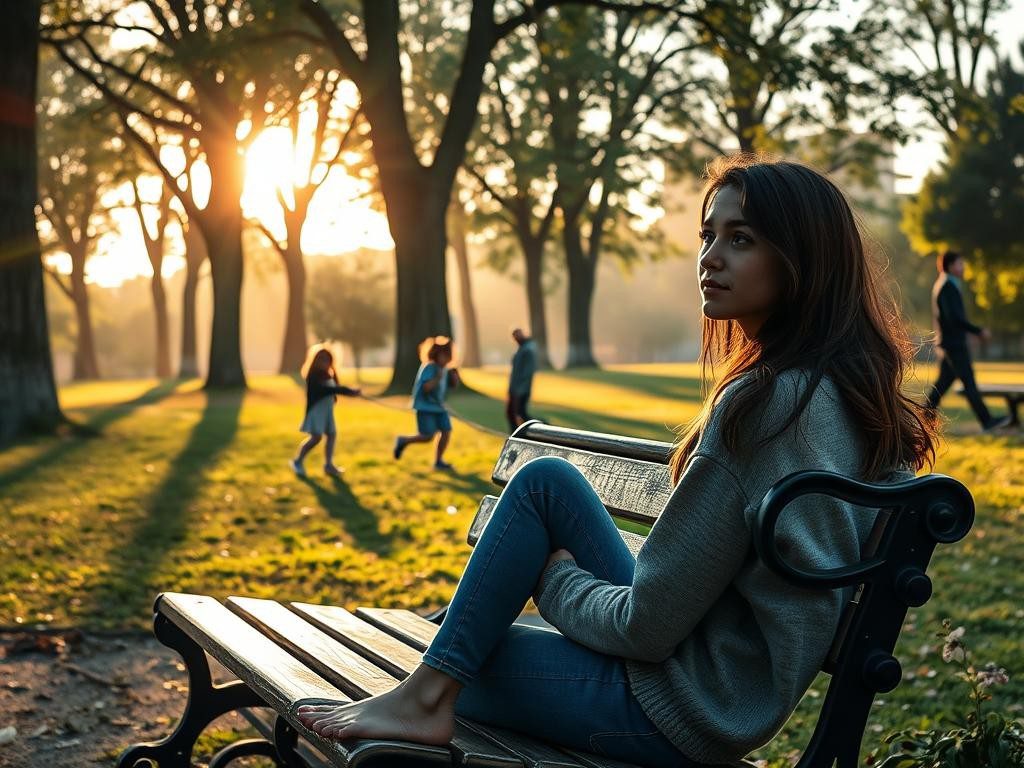 manana tranquila en el parque con personas que reflejan diferentes emociones