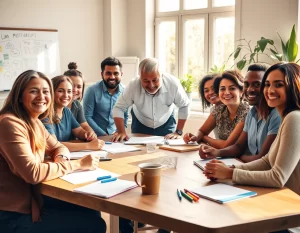 manos y corazones simbolizan empatía y liderazgo de servicio en equipo