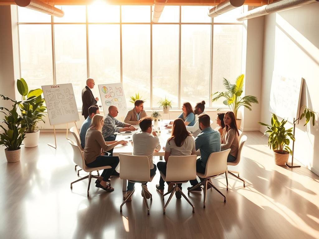 oficina moderna y luminosa con empleados creativos en un ambiente relajado