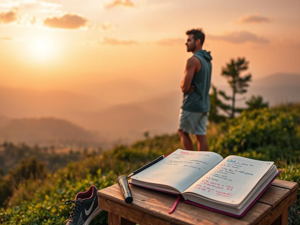 persona en la cima de una colina mirando el paisaje con energia y esperanza